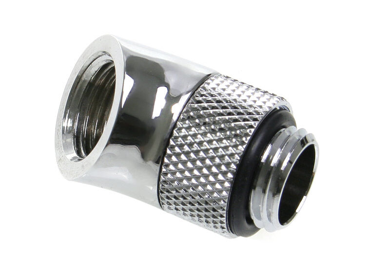 Bitspower Angle 1/4 to Female 1/4 inch - 45 Degrees, Rotating, Shiny Silver