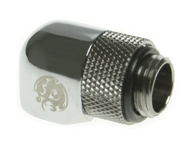 Bitspower Angle 1/4 inch to Female 1/4 inch - Rotating, Shiny Silver