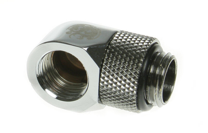 Bitspower Angle 1/4 inch to Female 1/4 inch - Rotating, Shiny Silver