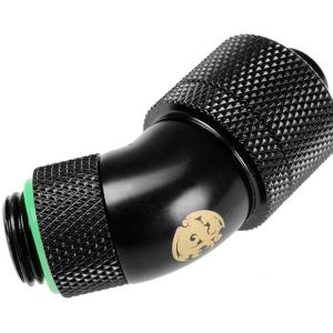 Bitspower 45 Degree Connector 1/4 inch to 16/10mm - Rotating, Matt Black