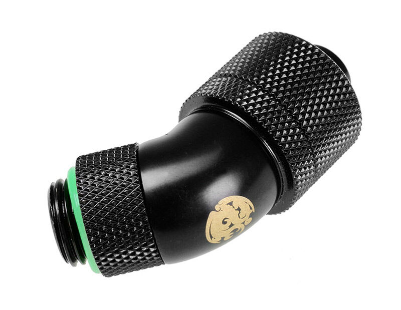 Bitspower 45 Degree Connector 1/4 inch to 16/10mm - Rotating, Matt Black