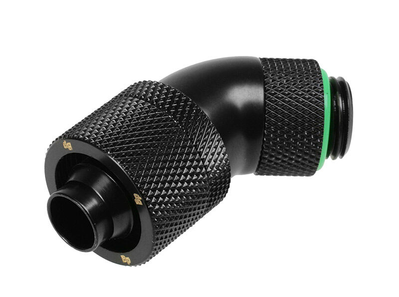 Bitspower 45 Degree Connector 1/4 inch to 16/10mm - Rotating, Matt Black
