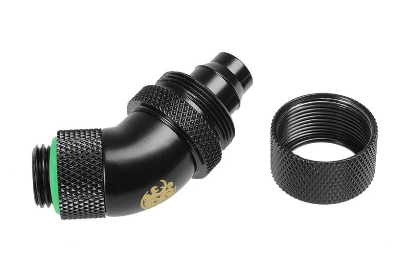 Bitspower 45 Degree Connector 1/4 inch to 16/10mm - Rotating, Matt Black