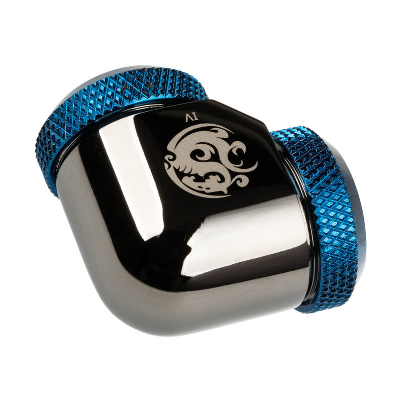 BitsPower Adapter 90 degrees 12mm AD hardtube to 12mm AD hardtube - glossy black / blue