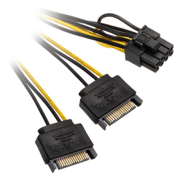 Akasa 2x 15-pin SATA to 1x 6 + 2-pin PCIe adapter
