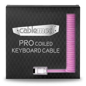 CableMod Pro Coiled Keyboard Cable USB-C to USB Type A, Strawberry Cream - 150cm