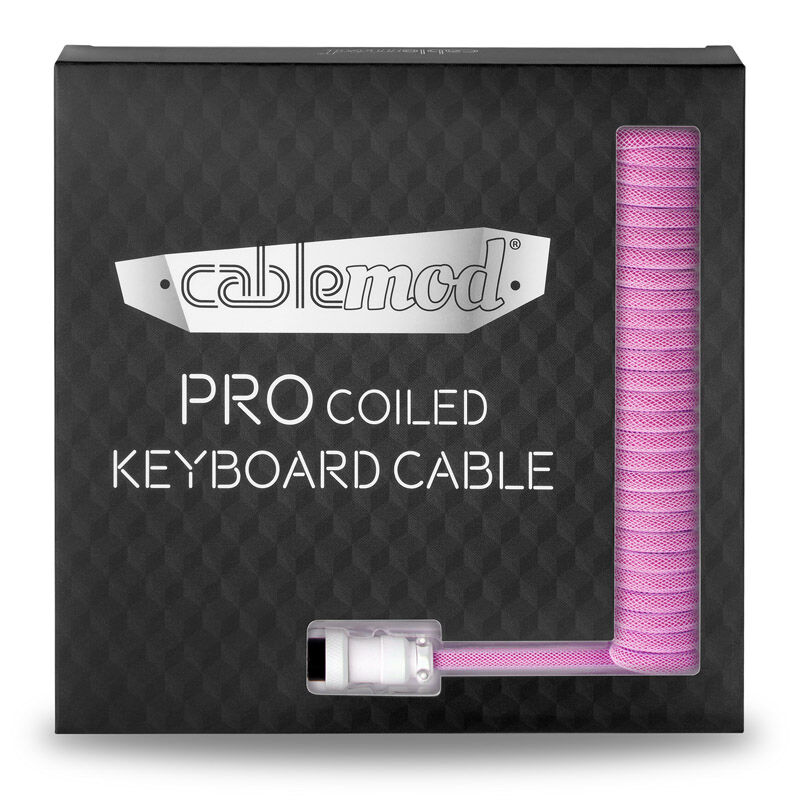 CableMod Pro Coiled Keyboard Cable USB-C to USB Type A, Strawberry Cream - 150cm