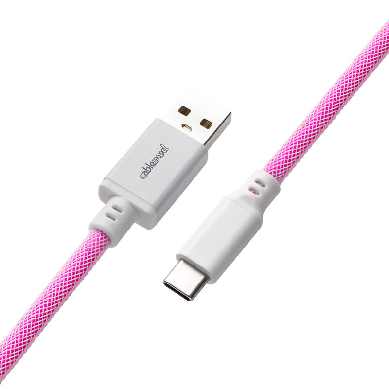 CableMod Classic Coiled Keyboard Cable USB-C to USB Type A, Strawberry Cream - 150cm
