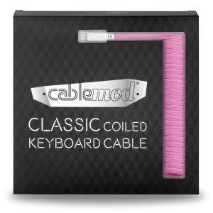 CableMod Classic Coiled Keyboard Cable USB-C to USB Type A, Strawberry Cream - 150cm