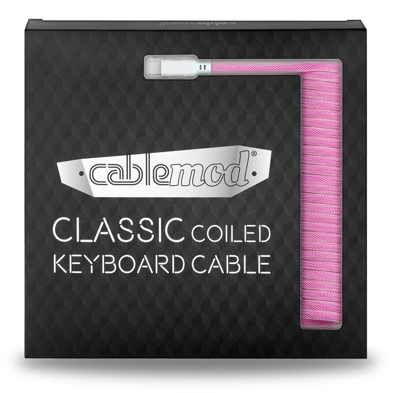 CableMod Classic Coiled Keyboard Cable USB-C to USB Type A, Strawberry Cream - 150cm