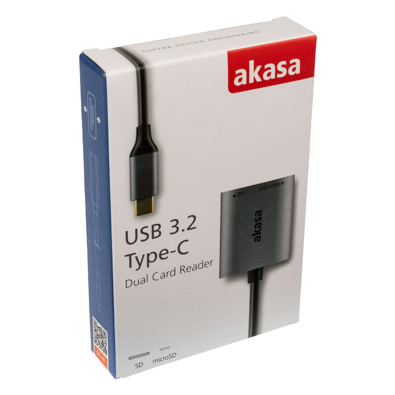 Akasa USB 3.2 Gen1 Type-C Dual Card Reader - silver