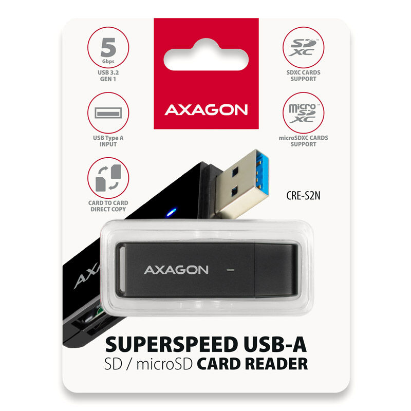 AXAGON CRE-S2N Card Reader USB-A 3.2 Gen 1, SD, microSD - black