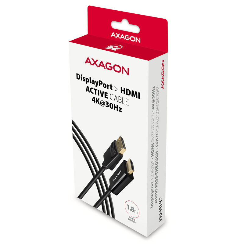 AXAGON RVD-HI14C2 DisplayPort to HDMI adapter cable, 4K/30 Hz, 180 cm long - black : image 2