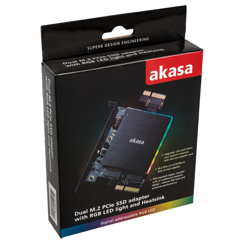 Akasa Dual M.2 PCI-E RGB LED Adapter Card