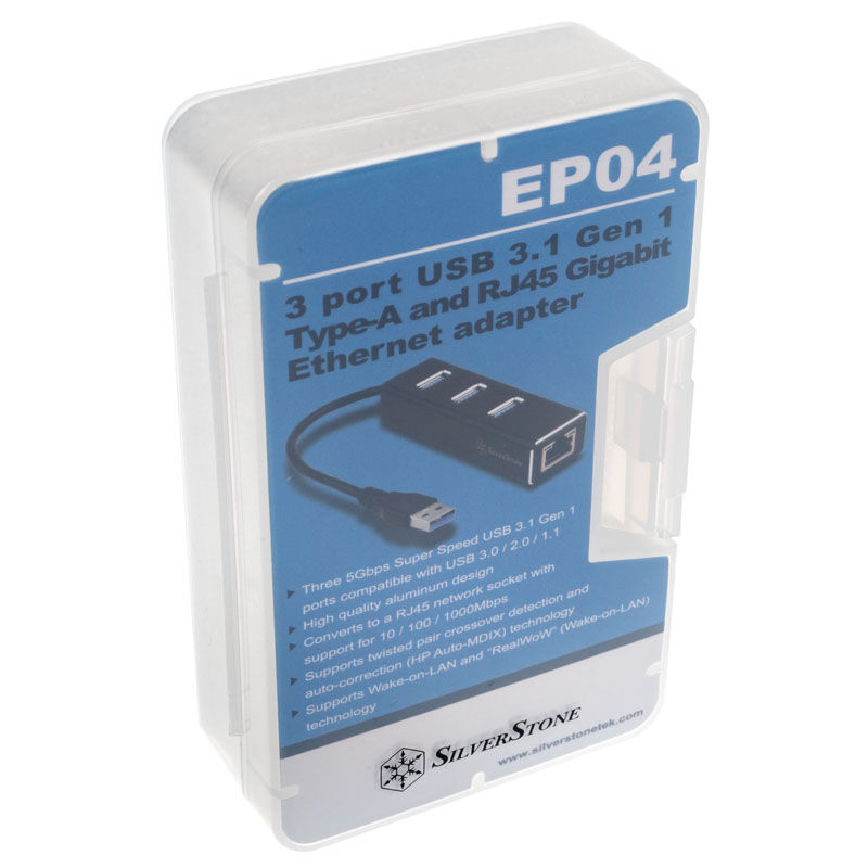 Silverstone SST-EP04 3-Port USB 3.0 Hub with Gigabit Ethernet - Black