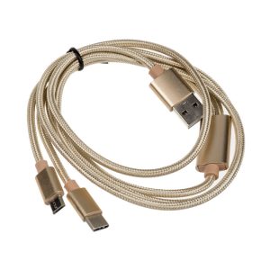 Akasa 2 in 1 USB 2.0 cable type A to Micro-B and type C - 1m, gold