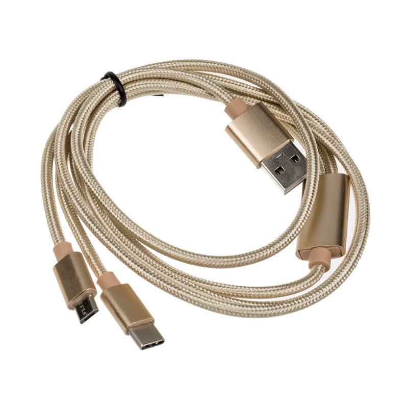 Akasa 2 in 1 USB 2.0 cable type A to Micro-B and type C - 1m, gold