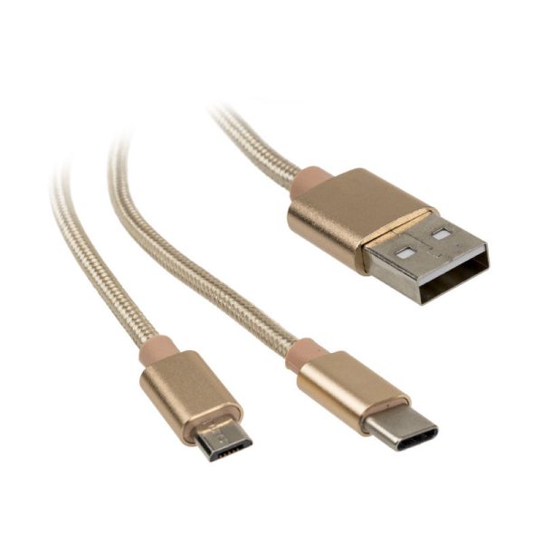 Akasa 2 in 1 USB 2.0 cable type A to Micro-B and type C – 1m, gold