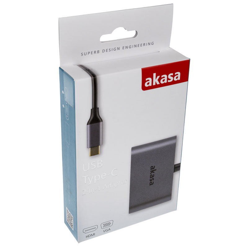 Akasa USB Type C 2-in-1 display adapter - silver