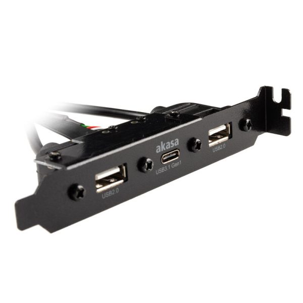 Akasa Internal USB 3.0 / 2.0 to external USB-C and 2x USB 2.0 Type-A adapter cables – 40cm, black