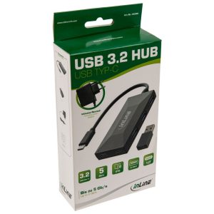 InLine USB 3.2 Gen 1 Hub, USB Type-C, 3 Port Type-A, 2 Port Type-C, 3A Power Supply - Black
