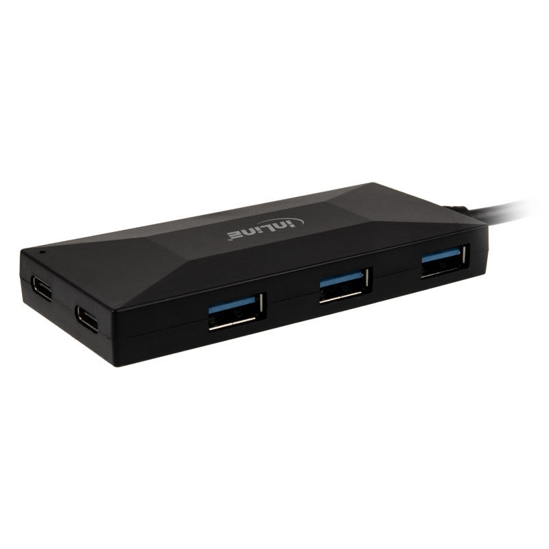 InLine USB 3.2 Gen 1 Hub, USB Type-C, 3 Port Type-A, 2 Port Type-C, 3A Power Supply - Black
