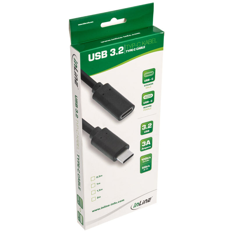 InLine USB 3.2 extension cable, USB type C, black - 2m