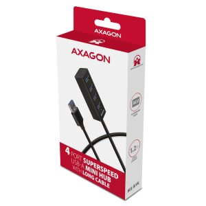 AXAGON HUE-M1AL Mini USB-A Hub, 4x USB-A 3.2 Gen 1, silver - 1.2m