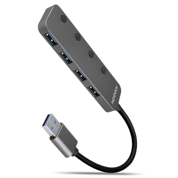AXAGON HUE-MSA Superspeed USB-A Switch Hub, 4x USB 3.0, active – 20cm, black