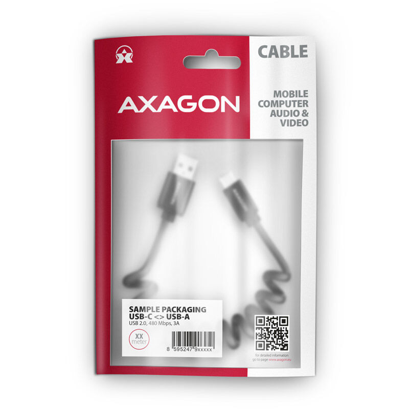 AXAGON BUCM-AM10TB Twister Cable, USB-C to USB-A 2.0, black - 0.6m
