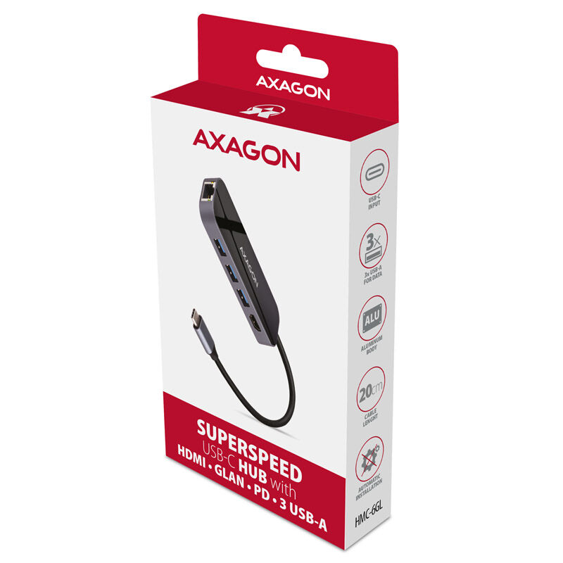 AXAGON HMC-6GL USB Hub, 3x USB 3.0, 1x RJ-45, 1x HDMI : image 3