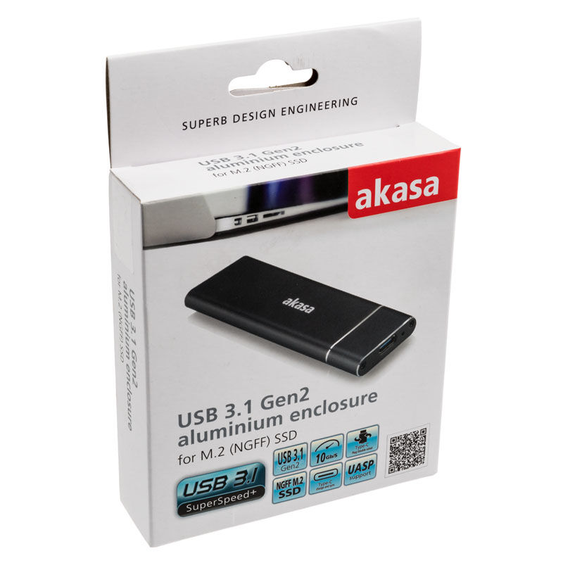 Akasa External USB 3.1 M.2 SSD Aluminum Enclosure - Black