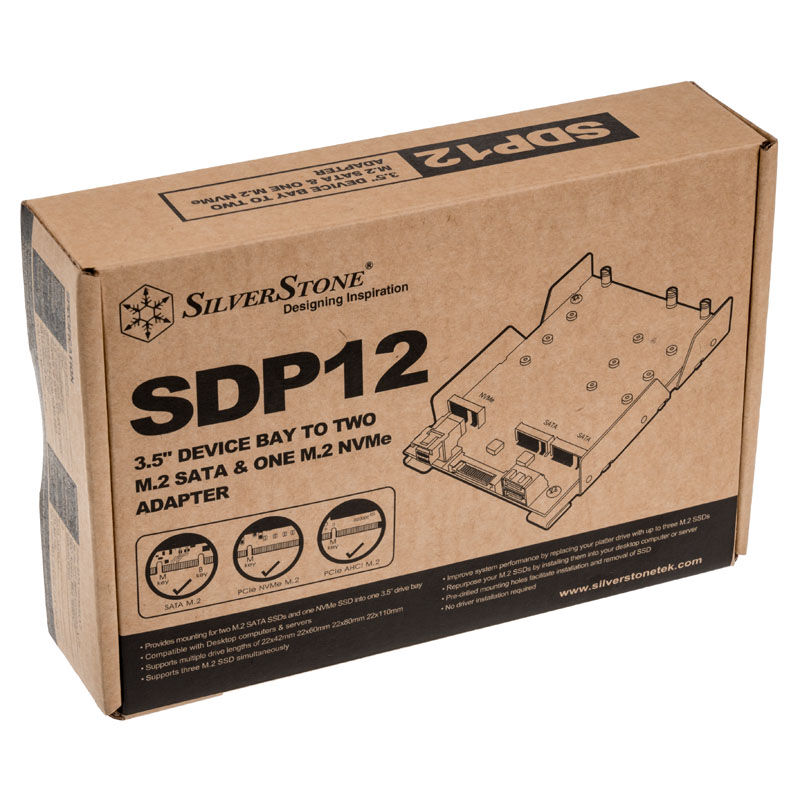 Silverstone SST-SDP12 - 3.5 inch for 2x M.2 SATA and 1x M.2 NVMe SSD Mounting Adapter Bracket