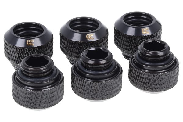 Alphacool Eiszapfen 12mm HardTube Compression Fitting G1/4 for rigid tubes – knurled – Deep Black Six Pack