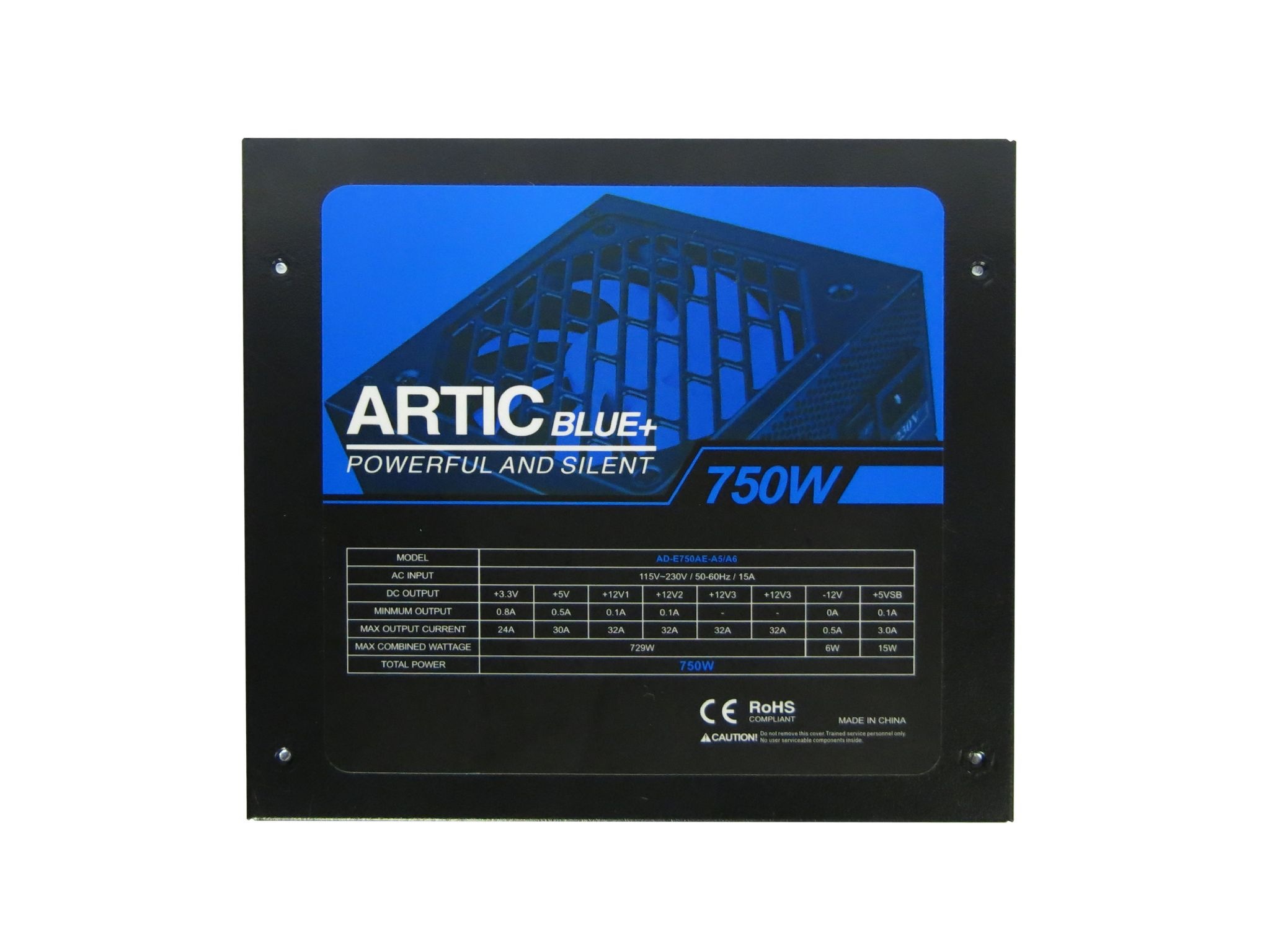 Artic 750W Black ATX Gaming PC 2x6+2Pin PCIe PSU Power Supply 120mm Blue