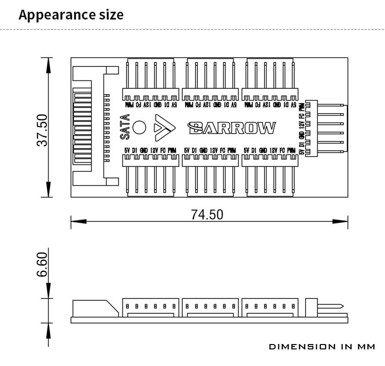 Barrow 7 Way SATA Power, 3Pin - 5v or 4Pin 12v Full Function Fan or RGB Hub