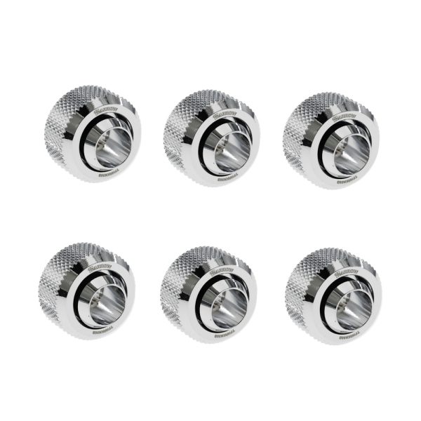Barrow G1/4 – 13/10mm Flexible Tube Compression Fitting – Shiny Silver (6 Pack)