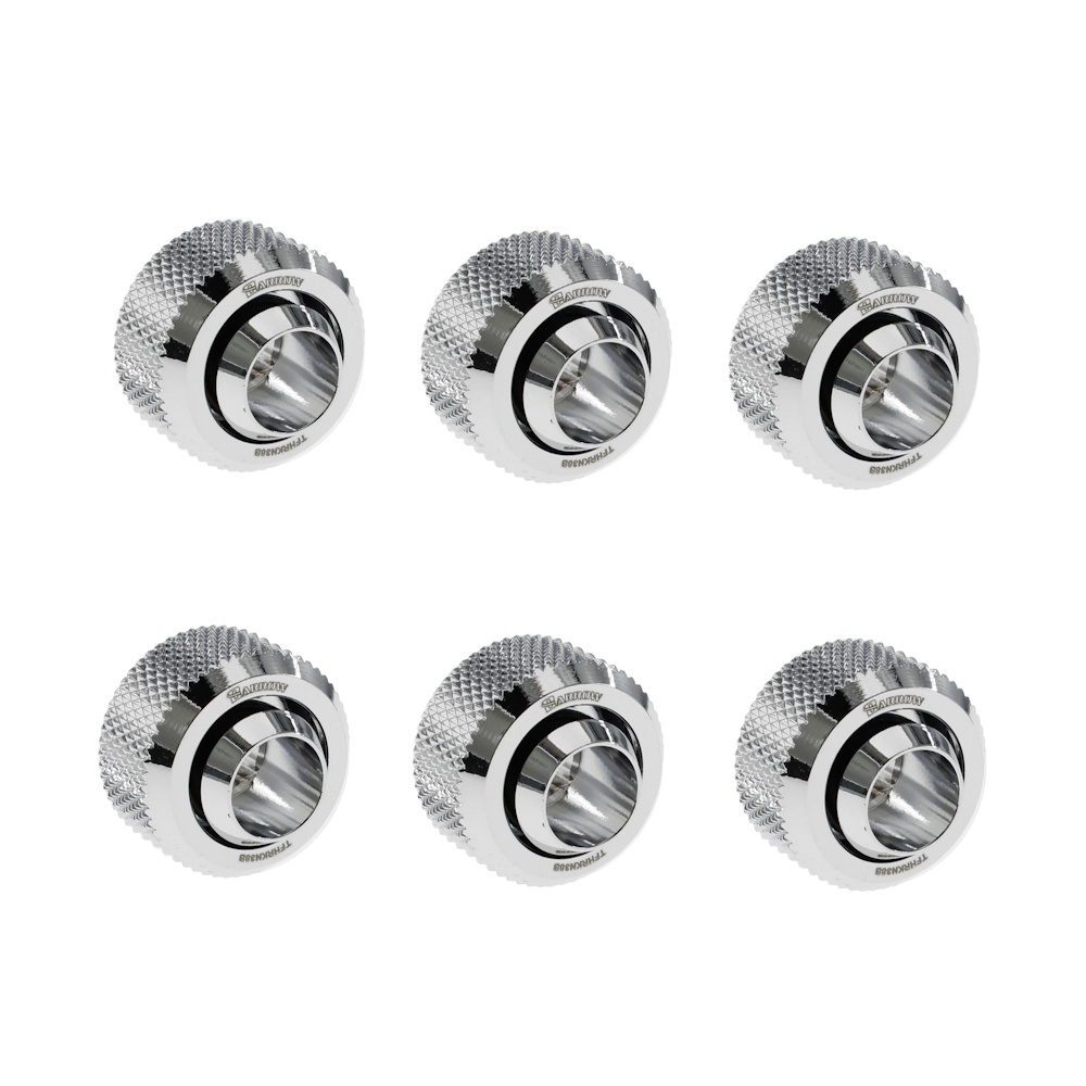 Barrow G1/4 - 13/10mm Flexible Tube Compression Fitting - Shiny Silver (6 Pack)