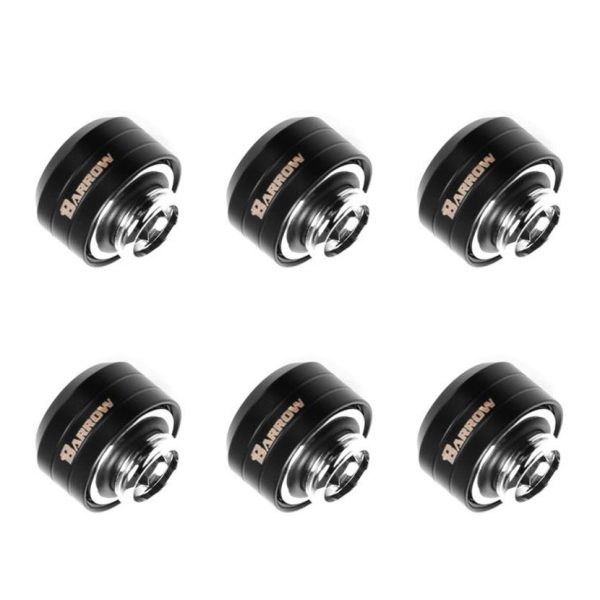 Barrow G1/4 – 14mm OD Twin Seal Hard Tube Compression Fitting (Smooth) – Black (6 Pack)