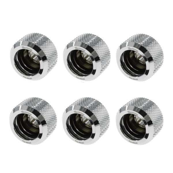 Barrow G1/4 – 14mm OD Twin Seal Hard Tube Compression Fitting – Shiny Silver (6 Pack)