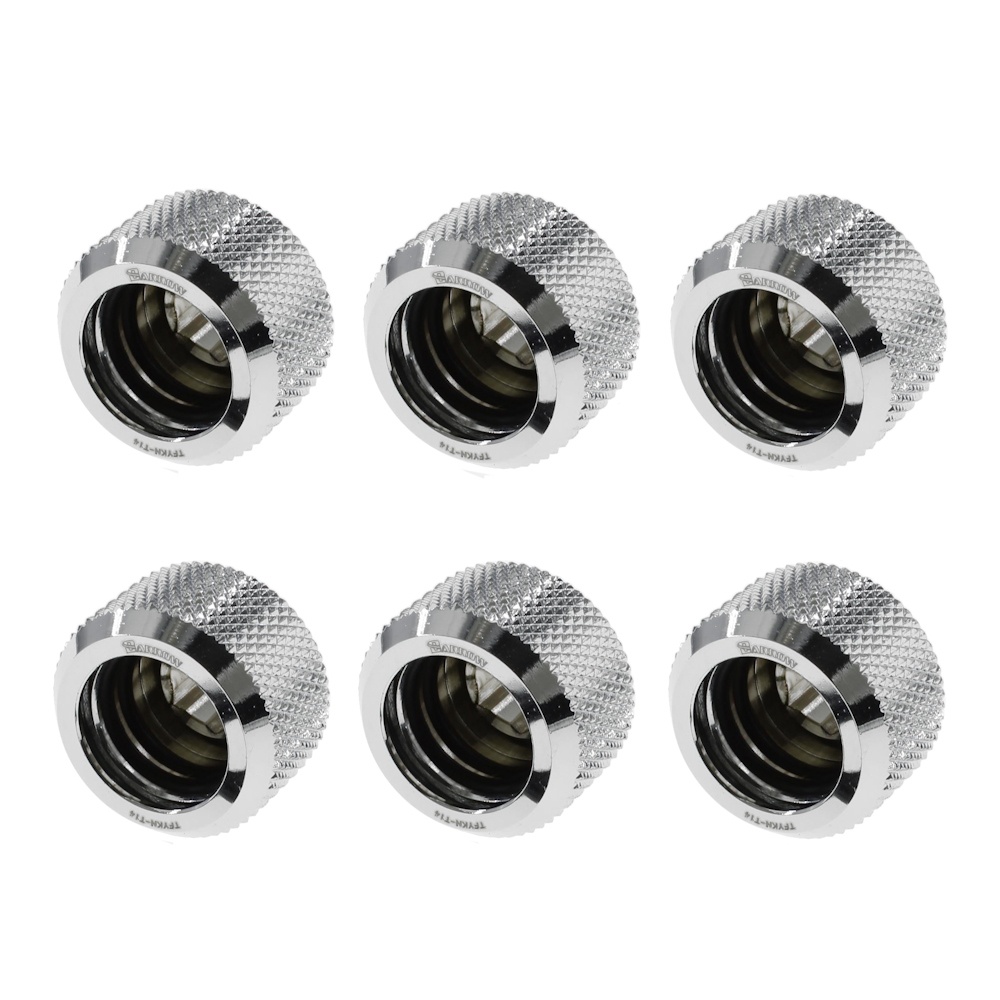 Barrow G1/4 - 14mm OD Twin Seal Hard Tube Compression Fitting - Shiny Silver (6 Pack)
