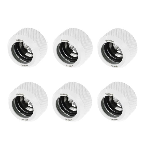 Barrow G1/4 – 14mm OD Twin Seal Hard Tube Compression Fitting – White (6 Pack)