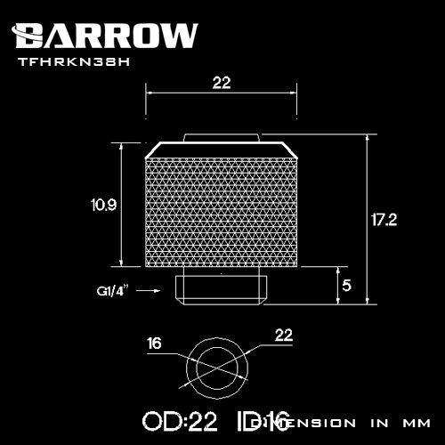 Barrow G1/4 - 13/10mm Flexible Tube Compression Fitting - Black