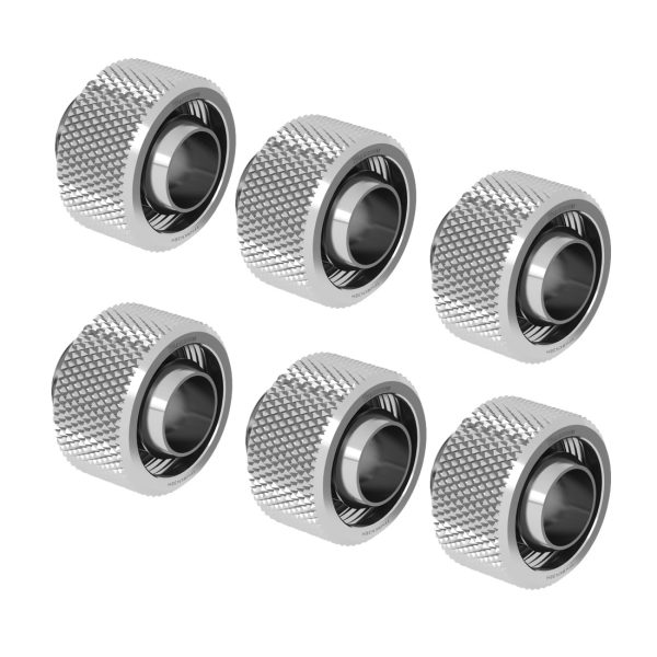 Barrow G1/4 – 16/10mm Flexible Tube Compression Fitting – Shiny Silver (6 Pack)