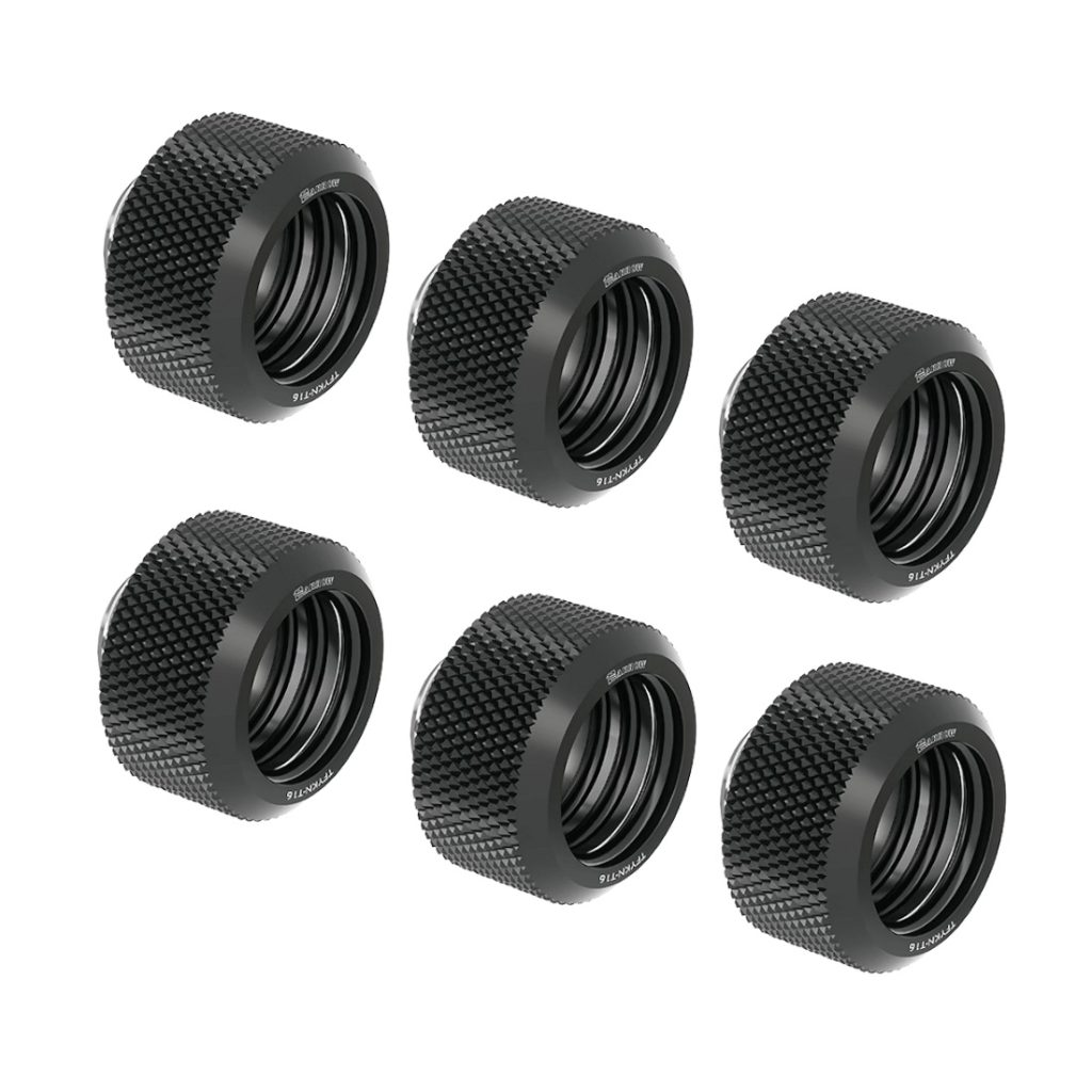 Barrow G1/4 - 16mm OD Twin Seal Hard Tube Compression Fitting - Black (6 Pack)