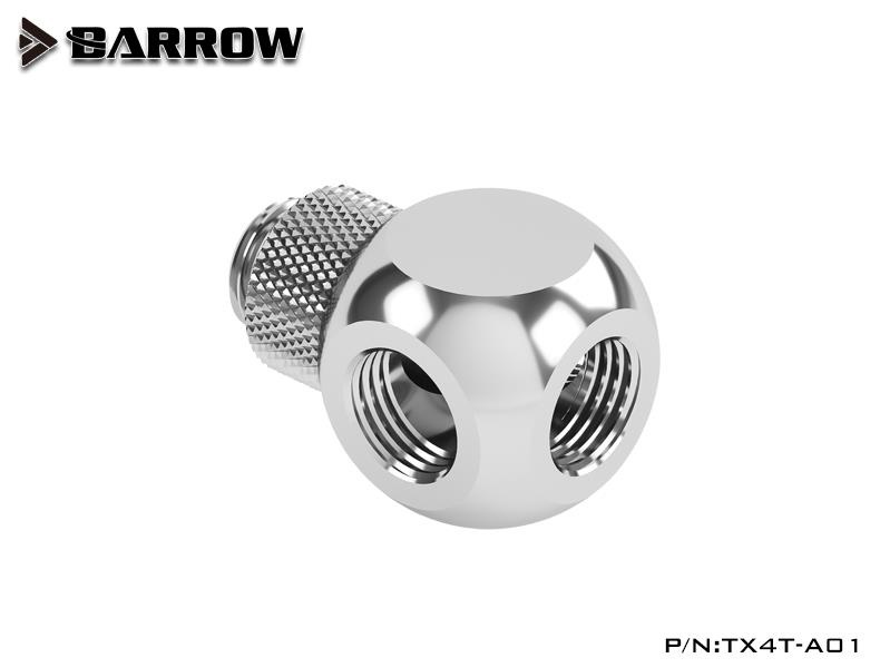 Barrow G1/4 Male Rotary - G1/4 Female 4 Way T-Splitter - Silver
