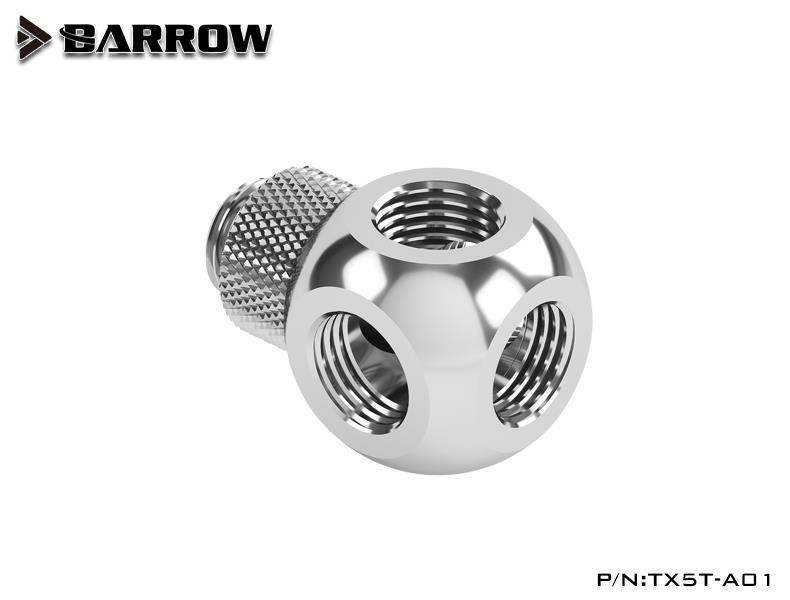 Barrow G1/4 Male Rotary - G1/4 Female 5 Way T-Splitter - Silver