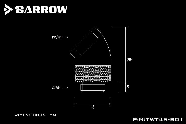 Barrow G1/4 Male Rotary to 45 Degree Female Angle - White : image 3