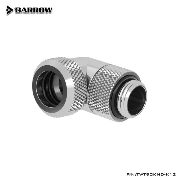Barrow G1/4 Male Rotary to 90 Degree, 12mm Hard Tube Compression Fitting – Shiny Silver