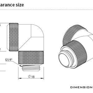 Barrow G1/4 Male Rotary to 90 Degree, 12mm Hard Tube Compression Fitting - Shiny Silver